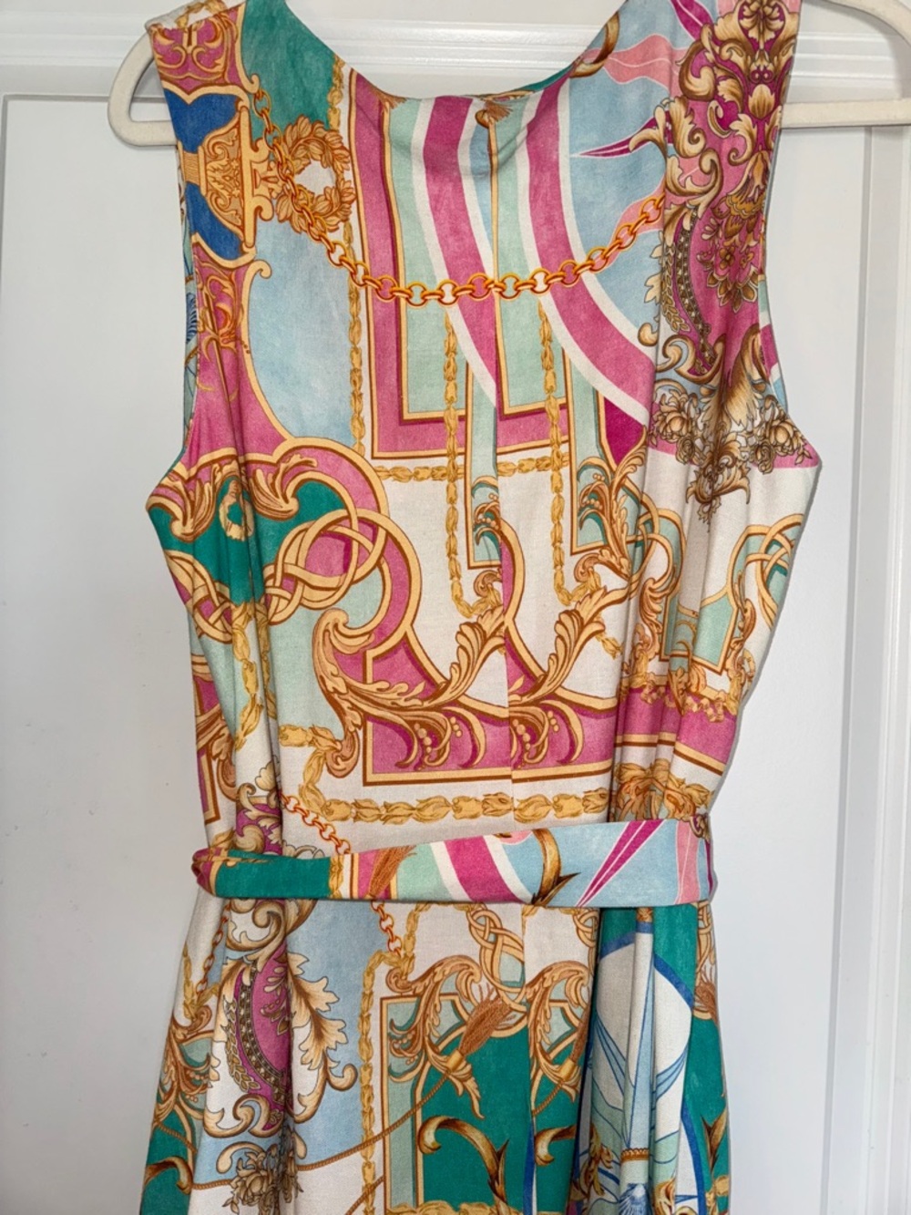 Le Ragazze Linen ITALIAN MADE Sleeveless Midi Dress in Pastel Multi NWT - Picture 6 of 9
